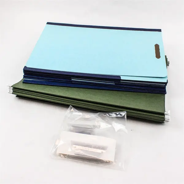 Lot of 31 File Folders - 17 Olive Hanging & 14 Two-Tone Blue Regular