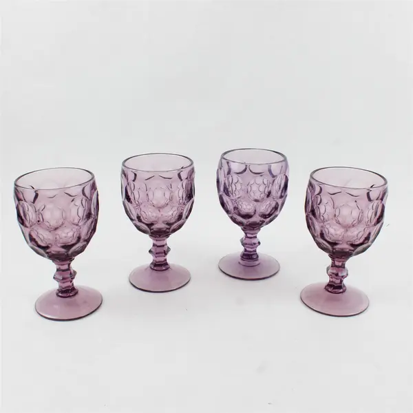 Set of 4 Imperial Glass Ohio  Provincial Amethyst Thumbprint Water Goblets 8oz