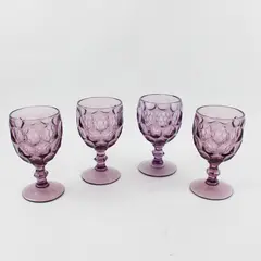 Set of 4 Imperial Glass Ohio  Provincial Amethyst Thumbprint Water Goblets 8oz
