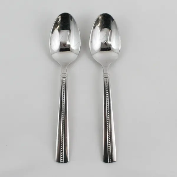2 Nicole Miller Green Tea Pattern 18/10 SS Oval Soup Spoons 7" Rare HTF Item