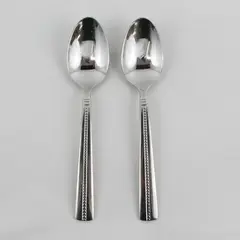 2 Nicole Miller Green Tea Pattern 18/10 SS Oval Soup Spoons 7" Rare HTF Item