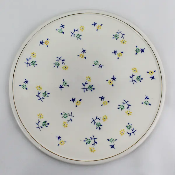 Unbranded Floral On White Ceramic Round Serving Platter Gold Trim Japan 11.75"