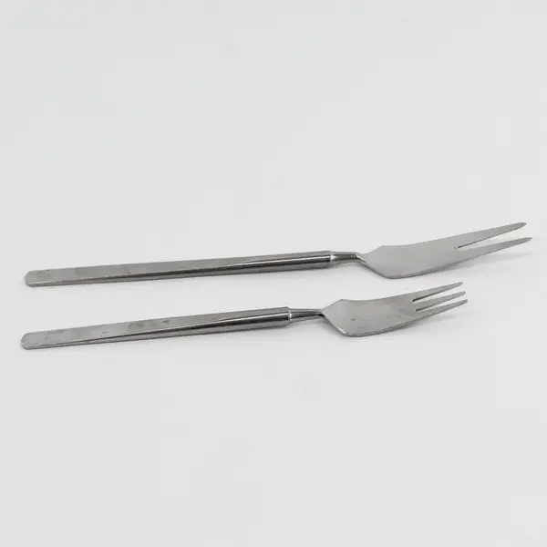 Lot of 2 Universal Steel Obelisk Pattern SS Dinner & 2 Tine Serving Forks HTF 