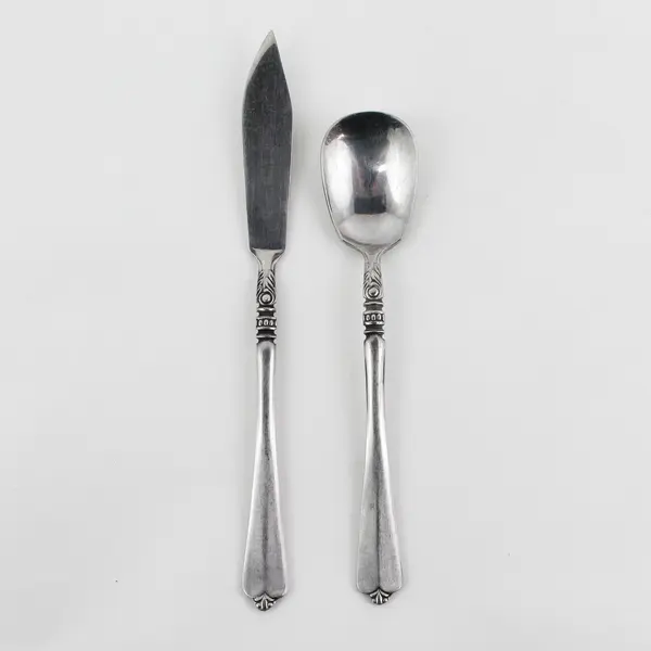 Lot of 2 Orleans Silver Cherie Pattern SS Sugar Spoon Butter Knife Rare HTF Item