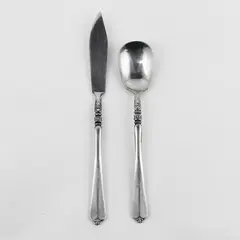 Lot of 2 Orleans Silver Cherie Pattern SS Sugar Spoon Butter Knife Rare HTF Item