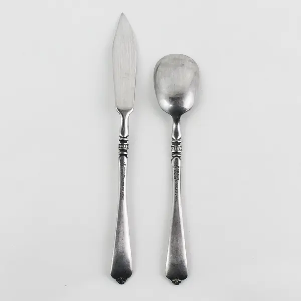 Lot of 2 Orleans Silver Cherie Pattern SS Sugar Spoon Butter Knife Rare HTF Item