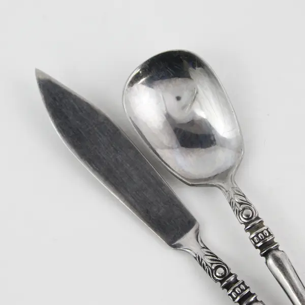 Lot of 2 Orleans Silver Cherie Pattern SS Sugar Spoon Butter Knife Rare HTF Item