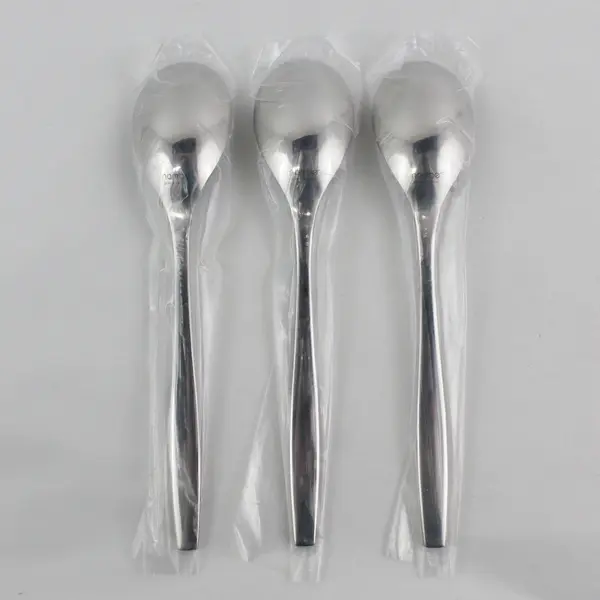 Lot of 3 Nambe Flatware Aidan Pattern 18/10 SS Oval Soup Spoons 8" New Plastic