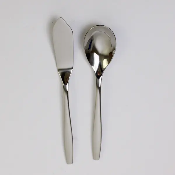 Lot of 2 Nambe Flatware Aidan Pattern 18/10 SS Sugar Spoon & Butter Knife