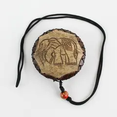 Vintage Hand-Carved Coconut Shell Pendant Necklace, Zip Closure, 19.8" L