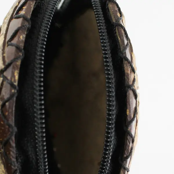 Vintage Hand-Carved Coconut Shell Pendant Necklace, Zip Closure, 19.8" L