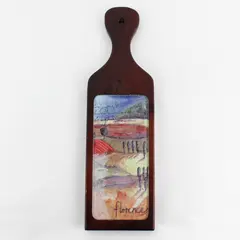 Vintage Wooden Decorative Cheese Board/Serving Paddle Artistic Tile w/Handle