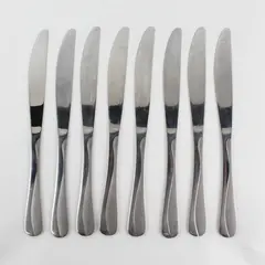 Lot of 8 Unbranded Stainless Solid Dinner Knives Made in China 9" Good Condition