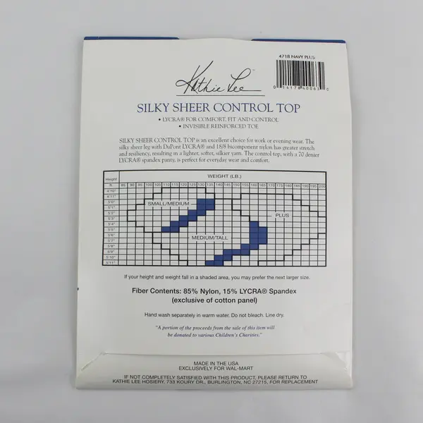 Pair Kathie Lee Collection Silky Sheer Support Pantyhose Control Top Navy, New