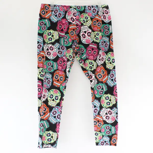 No Boundaries Multicolor Sugar Skull Pattern Leggings Juniors' Size XL 15-17