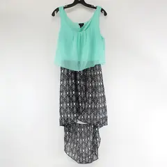 Rue21 Sheer Mint Black and White Sleeveless Hi-Low Dress Women's XL