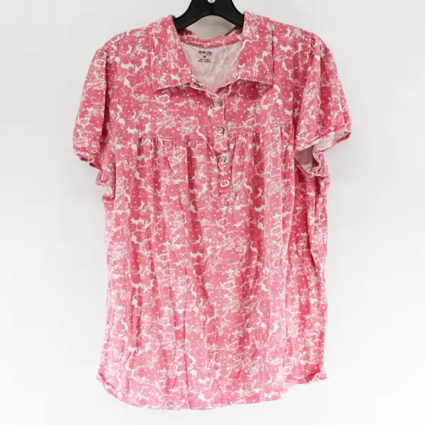 Style & Co. Pink and White Short-Sleeved Blouse Women's 2X
