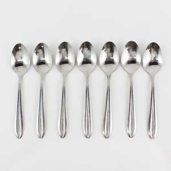 Lot of 7 Unbranded Stainless Steel Oval Soup Spoons Made in China 7.25" Good