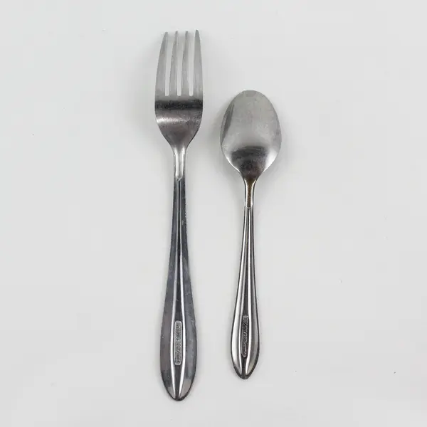 Lot of 2 Unbranded Stainless Steel 1 Teaspoon 1 Dinner Fork Made in China Good