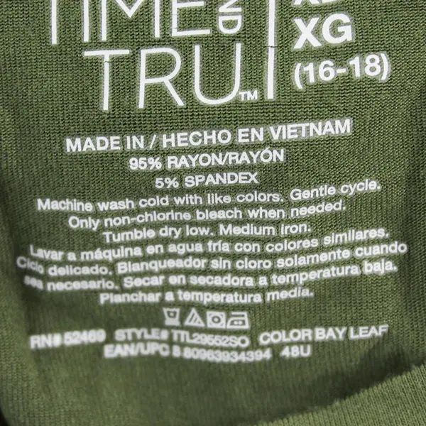 Time And Tru Olive Green Sleeveless Midi Shirt Dress Women's XL 16-18