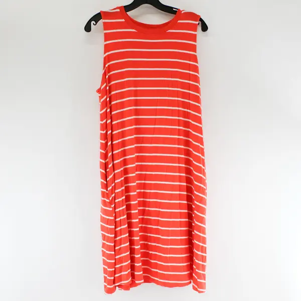 Time And Tru Coral Orange and White Striped Sleeveless Shirt Dress Women's XL 16