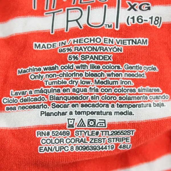 Time And Tru Coral Orange and White Striped Sleeveless Shirt Dress Women's XL 16
