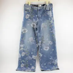 Poppy & Grace Women's 31 Light Wash Printed Floral Design Wide Leg Denim Jeans 