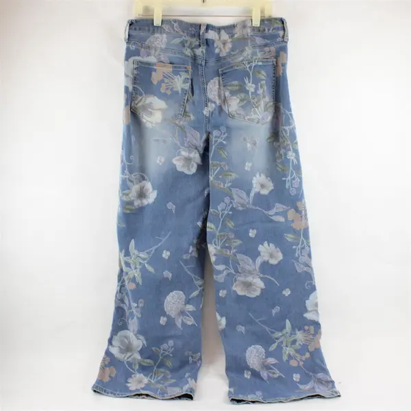 Poppy & Grace Women's 31 Light Wash Printed Floral Design Wide Leg Denim Jeans 