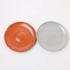 Set of 2 Branchell Color Flyte Melmac Saucers Orange & Beige 6in Vintage
