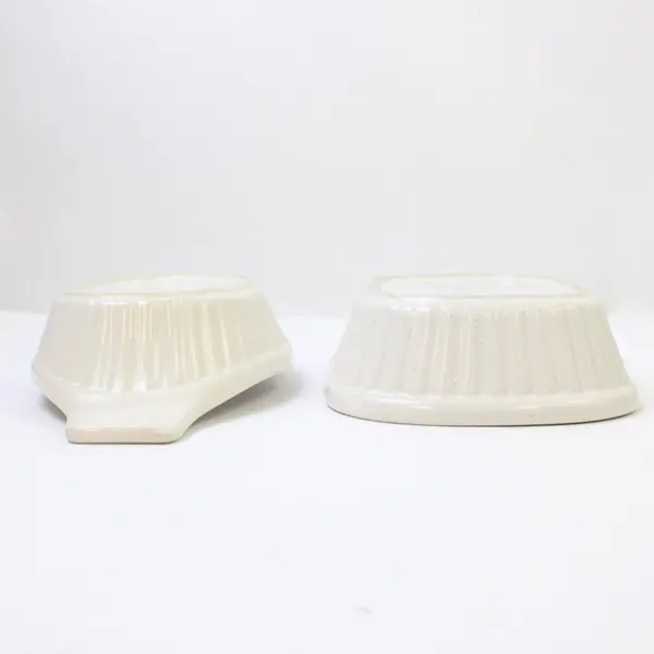 Lot of 2 White Ceramic Baking Dishes Ribbed Sides Handles 9in Bakeware