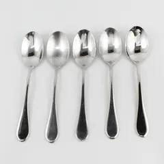 Lot of 5 Oneida Silver Icarus Pattern 18/10 SS Oval Soup Spoons From China 7.75"