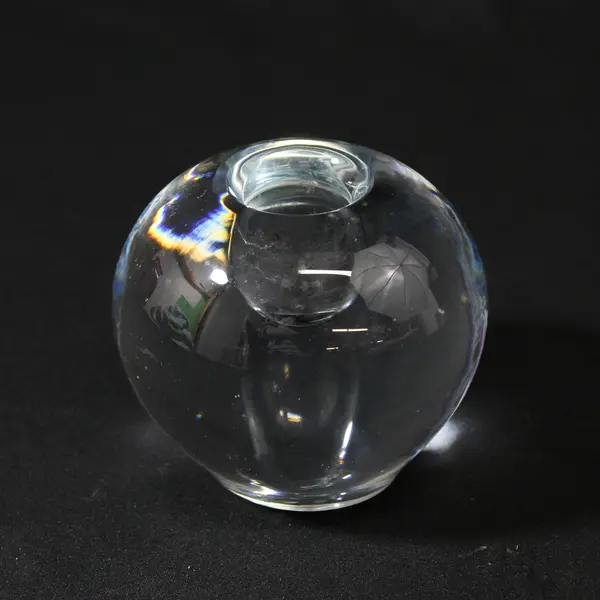 Unbranded/Unmarked Clear Solid Glass Sphere Taper Candlestick Holder 3" Tall