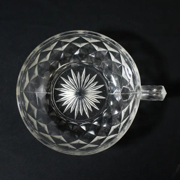 Imperial Glass-Ohio Unknown Pattern Clear Pressed/Cut Glass Handled Bowl 5.25"