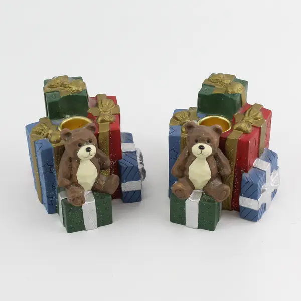 Lot Of 2 Avon Porcelain Gift Collection Teddy Bear Folk Santa Candle Holders