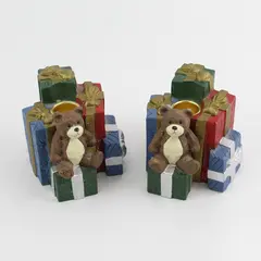 Lot Of 2 Avon Porcelain Gift Collection Teddy Bear Folk Santa Candle Holders