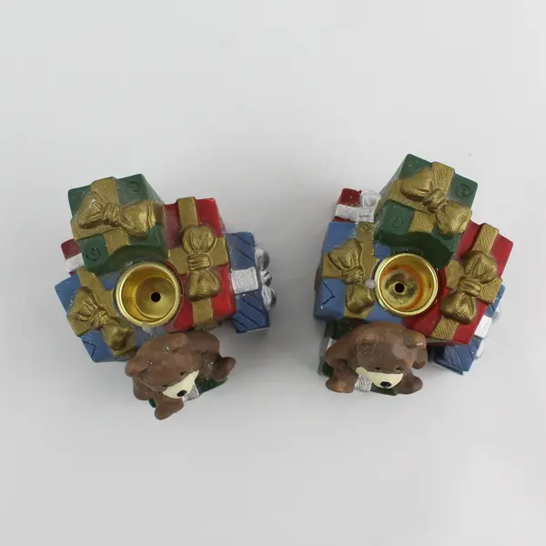 Lot Of 2 Avon Porcelain Gift Collection Teddy Bear Folk Santa Candle Holders