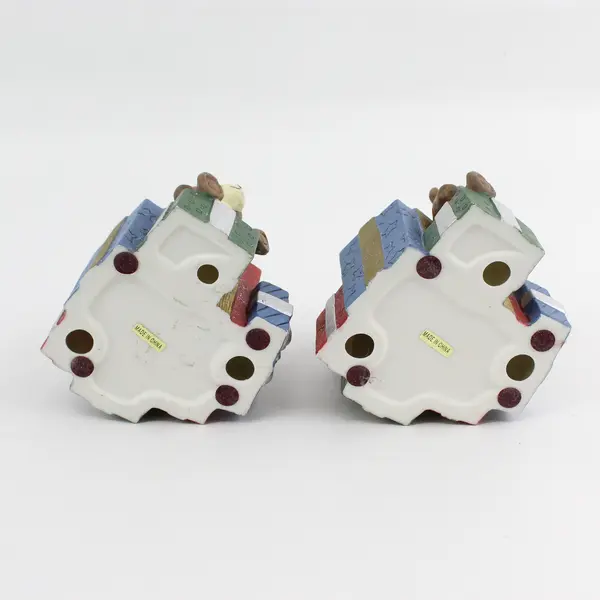 Lot Of 2 Avon Porcelain Gift Collection Teddy Bear Folk Santa Candle Holders