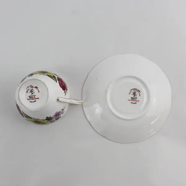 Lot Of 2 Royal Sutherland Yellow/Pink Floral Pattern Ceramic Teacup & Saucer