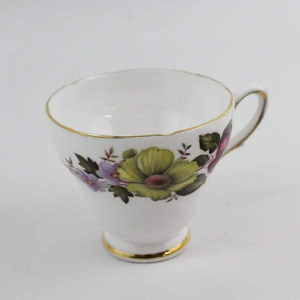 Lot Of 2 Royal Sutherland Yellow/Pink Floral Pattern Ceramic Teacup & Saucer