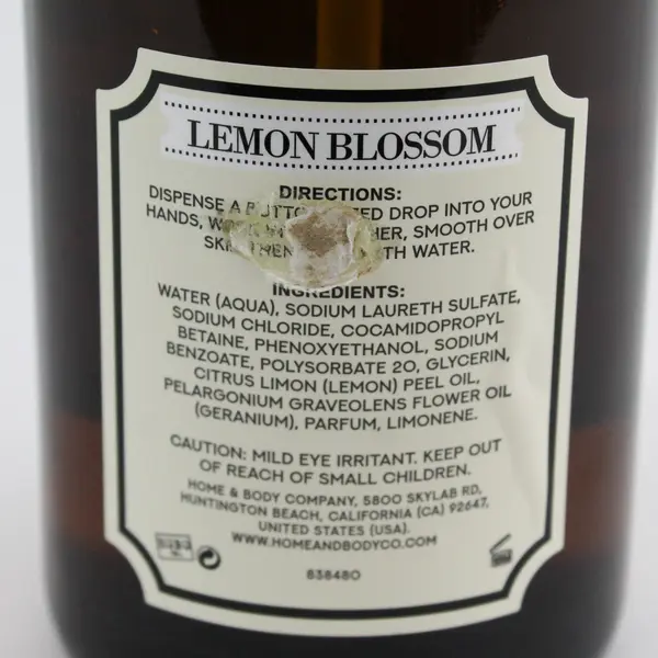 Botanical Home Lemon Blossom Scent Liquid Hand Soap Glass Bottle 19.5 Oz (Full)