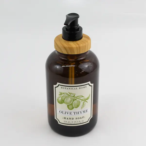 Botanical Home Olive Thyme Scent Liquid Hand Soap Glass Bottle 19.5 Oz (Full)