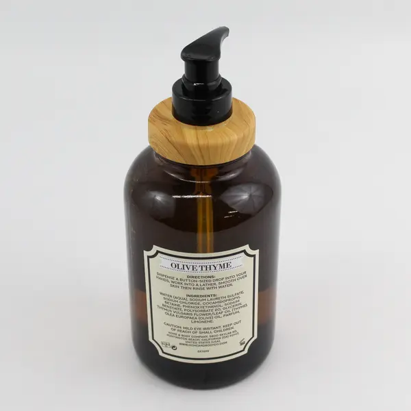 Botanical Home Olive Thyme Scent Liquid Hand Soap Glass Bottle 19.5 Oz (Full)