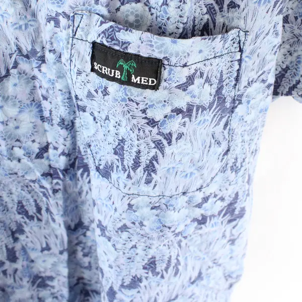 Scrub Med Blue Floral Pattern Short-Sleeved Scrubs Top Women's Size 14-16