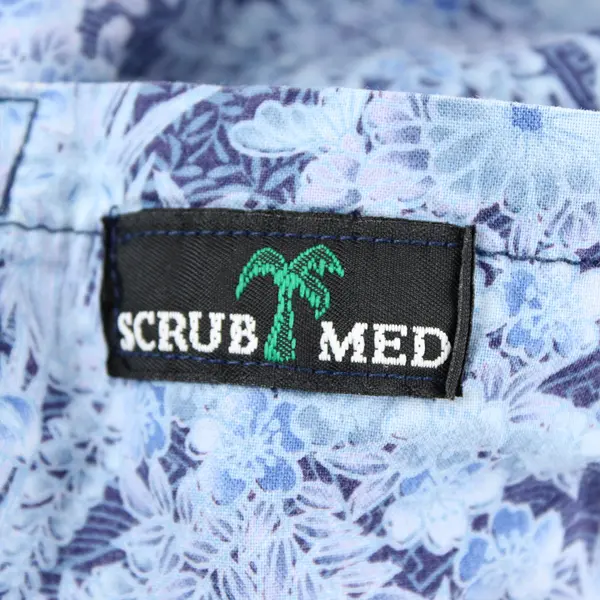 Scrub Med Blue Floral Pattern Short-Sleeved Scrubs Top Women's Size 14-16