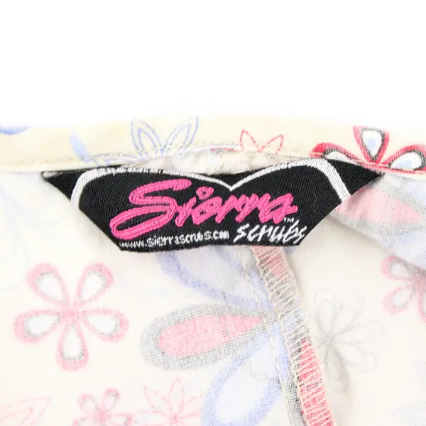 Sierra Scrubs Red Blue & Off-White Floral Pattern Scrubs Top Women's Size 14-16