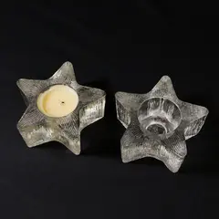 Lot Of 2 Avon Matching Star Bright Pattern Clear Glass Candle Holder 2.25" Tall