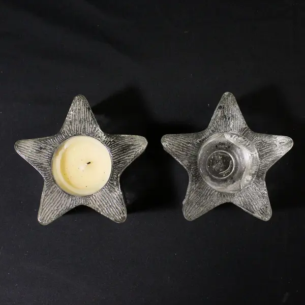 Lot Of 2 Avon Matching Star Bright Pattern Clear Glass Candle Holder 2.25" Tall