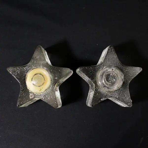 Lot Of 2 Avon Matching Star Bright Pattern Clear Glass Candle Holder 2.25" Tall