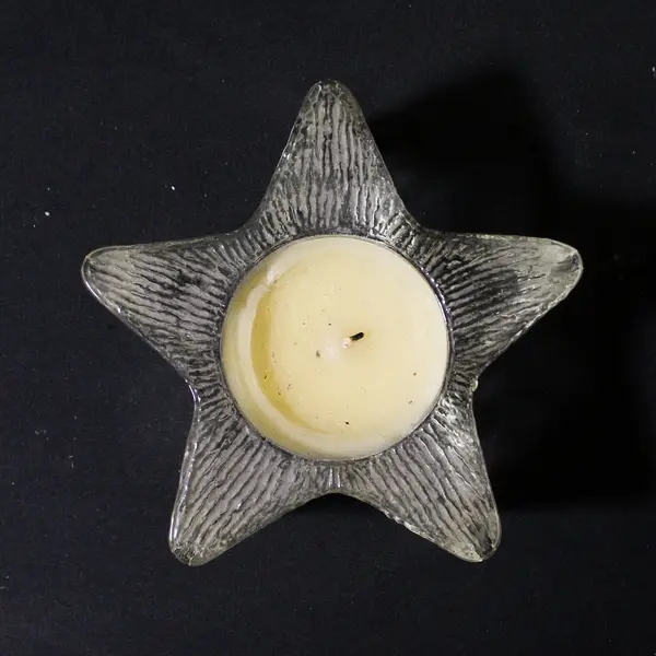 Lot Of 2 Avon Matching Star Bright Pattern Clear Glass Candle Holder 2.25" Tall