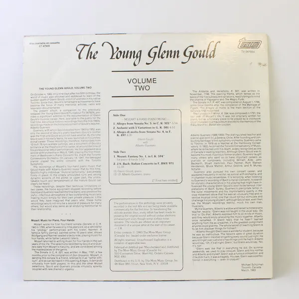 The Young Glenn Gould Volume Two  12"Vinyl Record